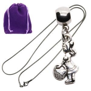 Little Red Riding Hood Girl with Basket Pendant Necklace, Vintage Storybook